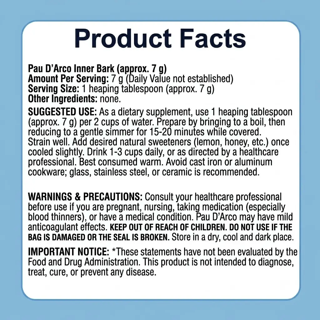 Pau D'Arco Inner Bark product facts