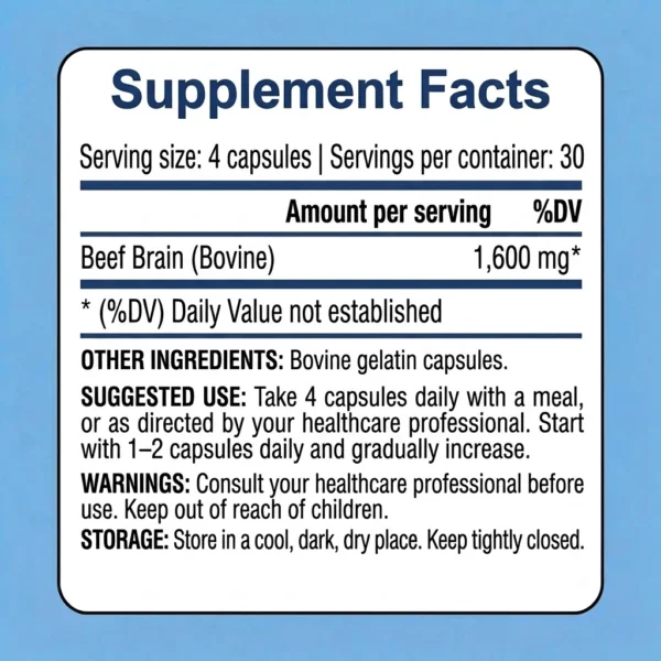 Grass fed beef brain capsules supplement facts