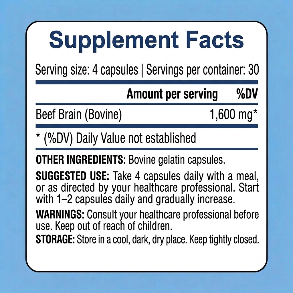 Grass fed beef brain capsules supplement facts