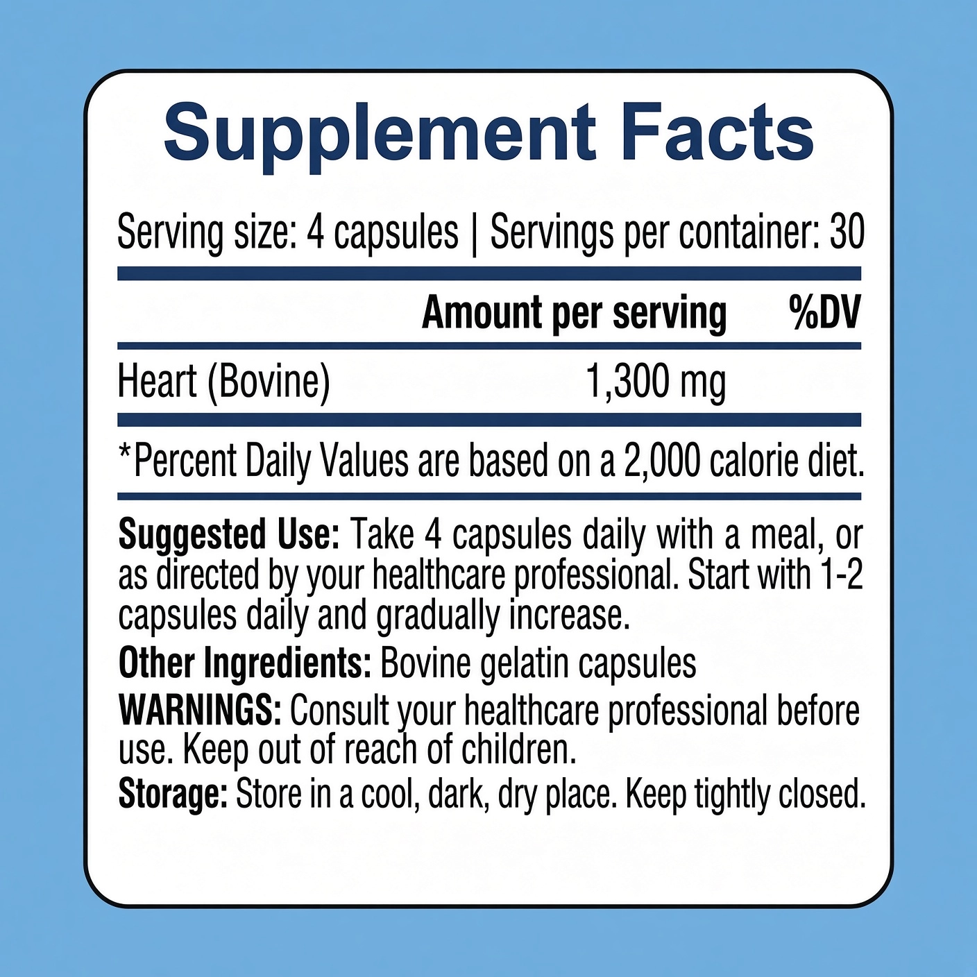 Grass fed beef heart capsules supplement facts