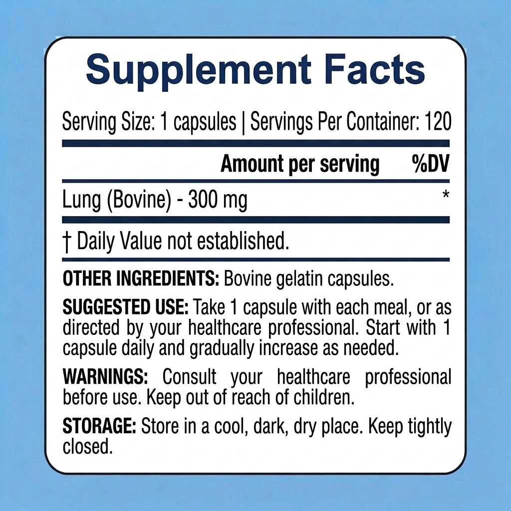 grass fed beef lung capsules supplement facts