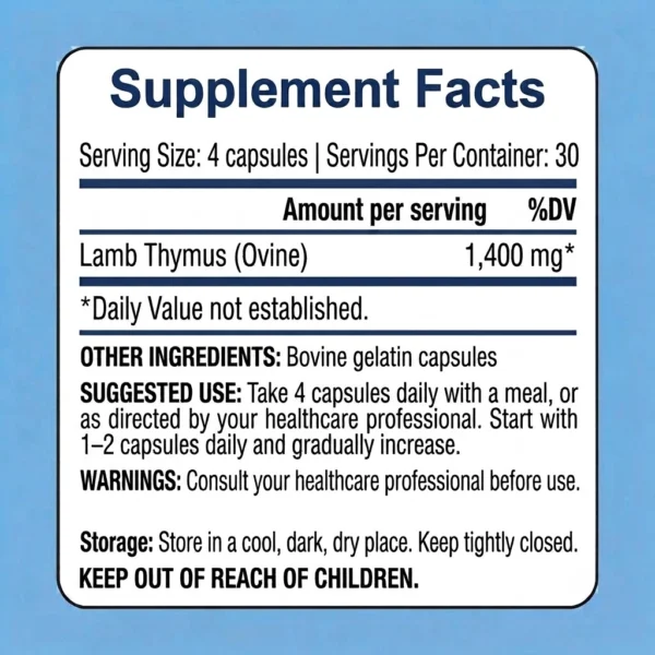 Thymus lamb capsules supplement facts