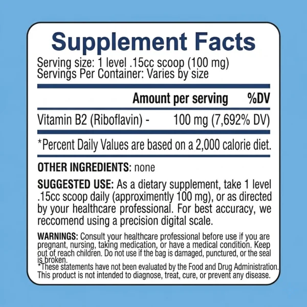 vitamin b2 riboflavin powder USP grade supplement facts