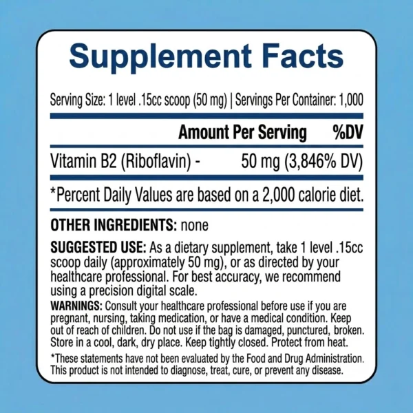 vitamin b2 riboflavin powder USP grade supplement facts