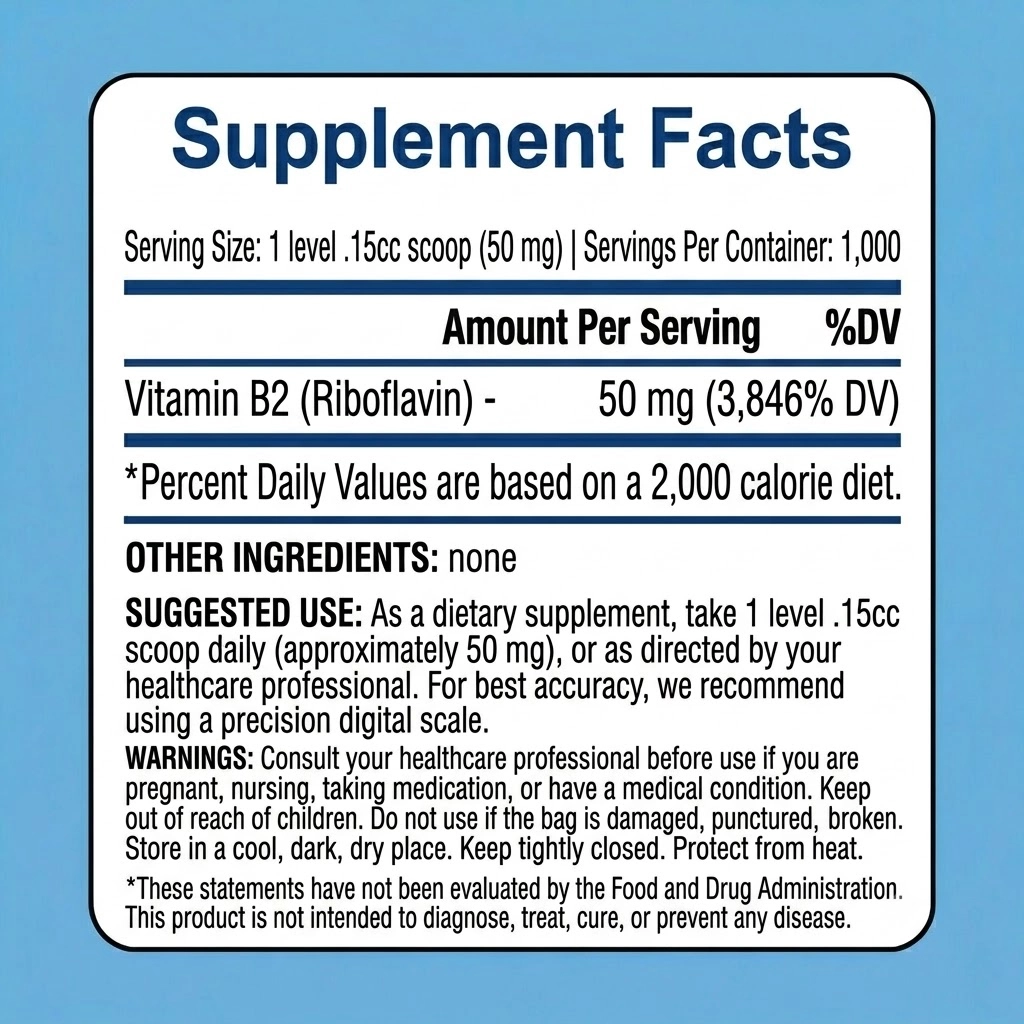 vitamin b2 riboflavin powder USP grade supplement facts