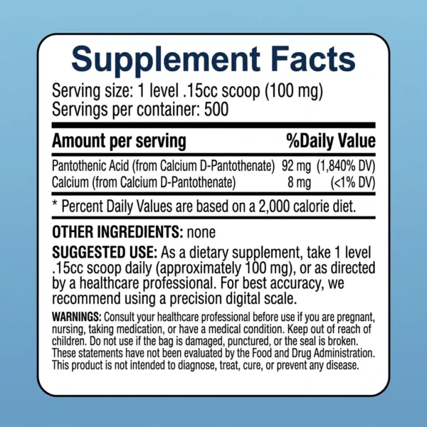 Vitamin B5 pantothenic acid powder USP grade supplement facts