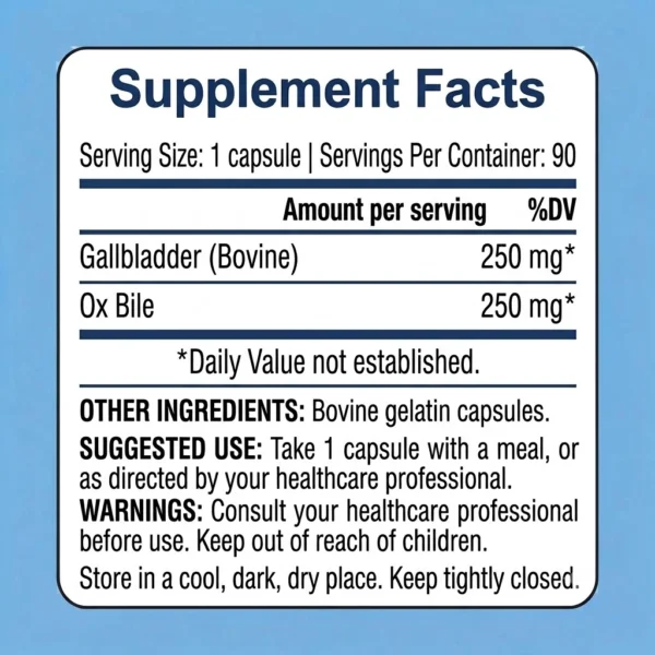 Grass fed gallbladder and ox bile capsules supplement facts
