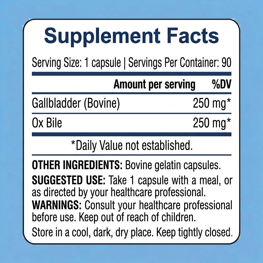 Grass fed gallbladder and ox bile capsules supplement facts