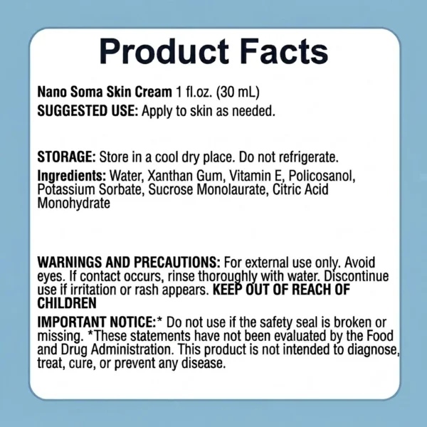 nano soma topical gel product facts