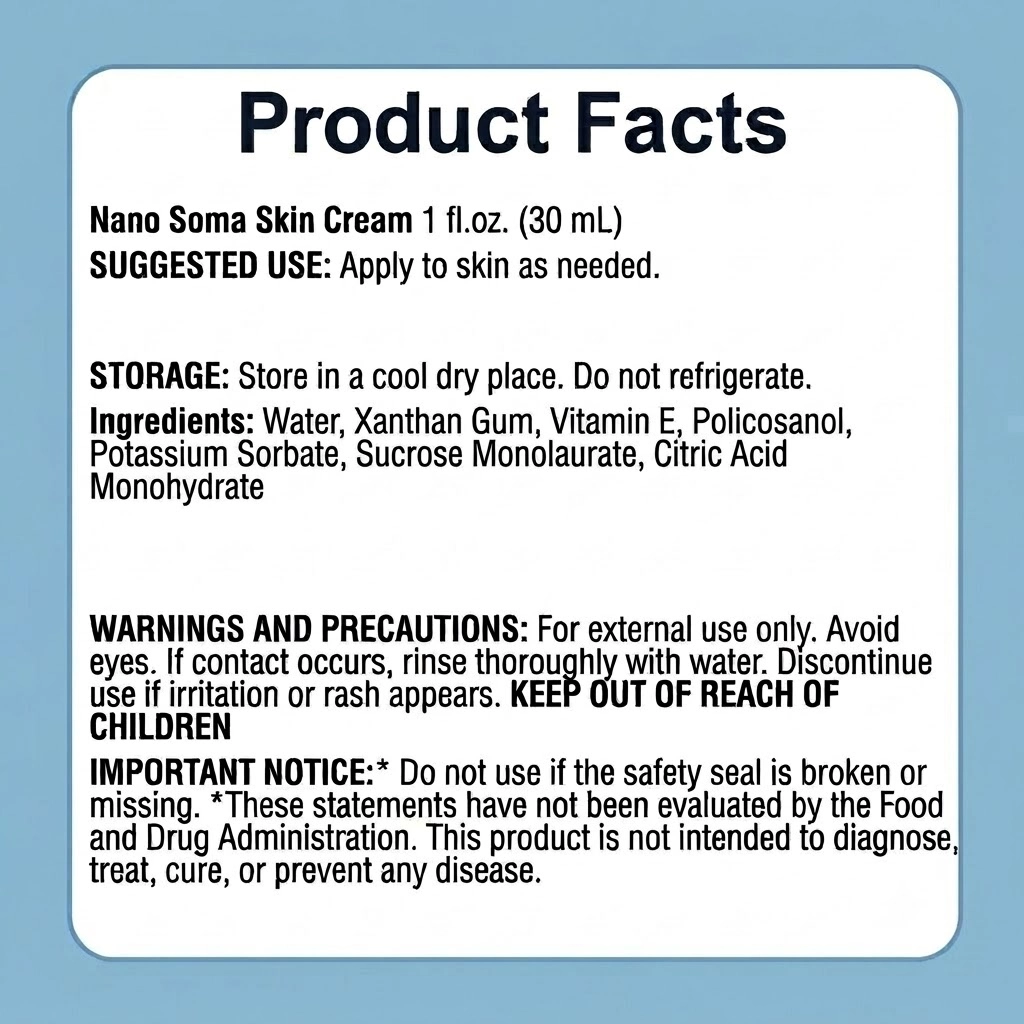 nano soma topical gel product facts