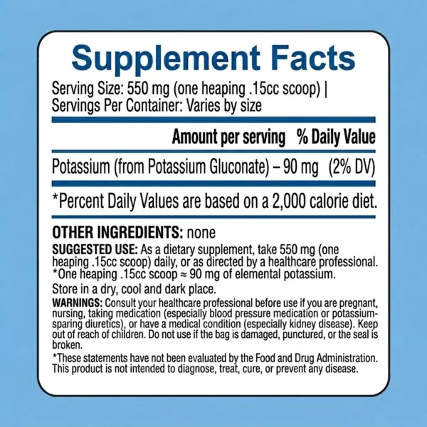 potassium gluconate powder supplement facts