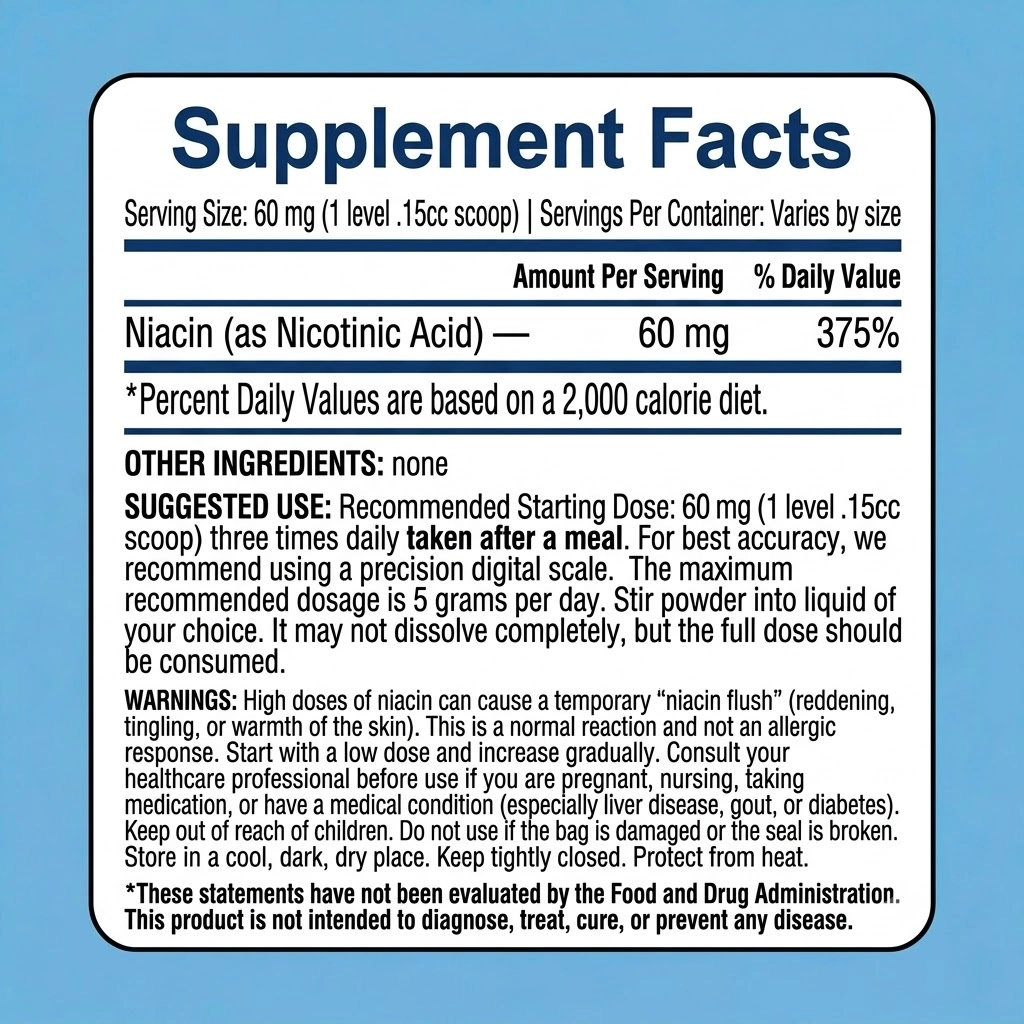 niacin nicotinic acid powder USP grade supplement facts