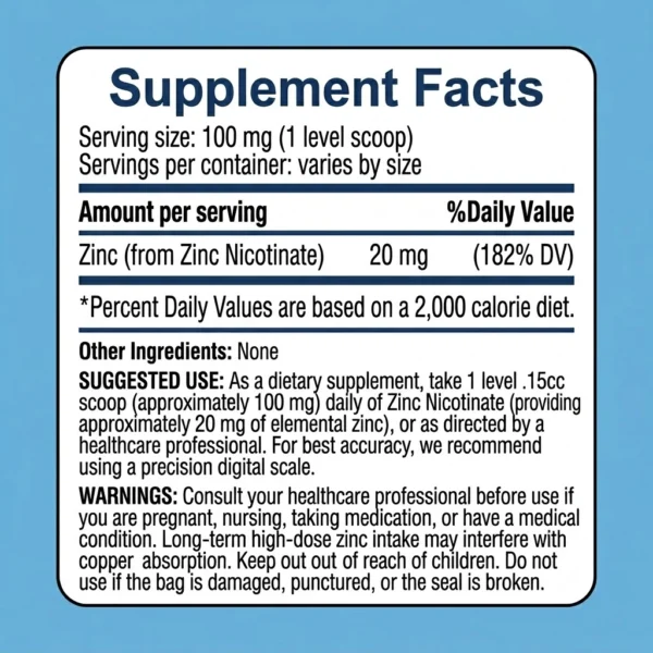 zinc nicotinate 100mg powder supplement facts