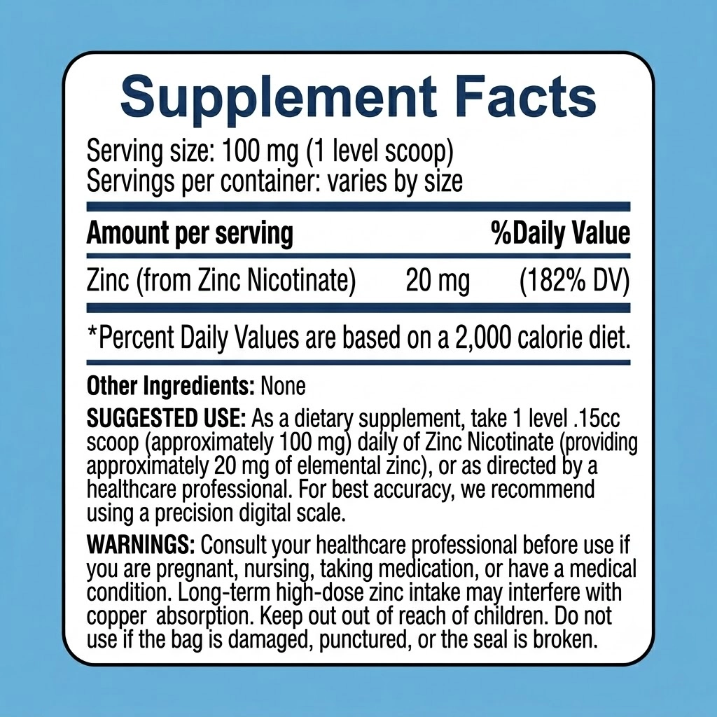 zinc nicotinate 100mg powder supplement facts