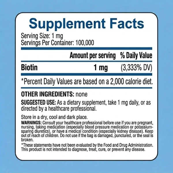 Vitamin B7 Biotin powder supplement facts