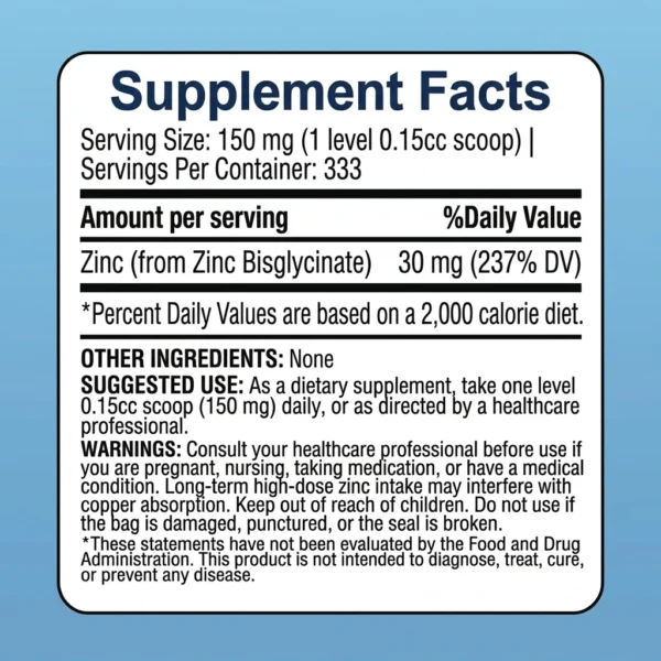 zinc bisglycinate powder USP grade supplement facts