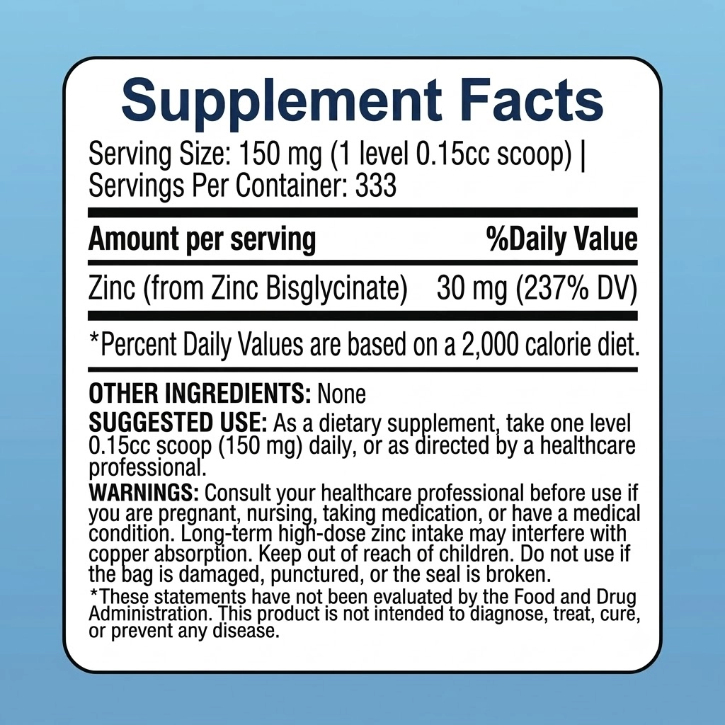 zinc bisglycinate powder USP grade supplement facts
