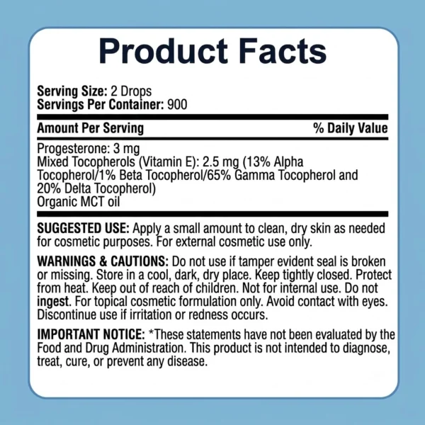 Progesterone oil topical supplement facts