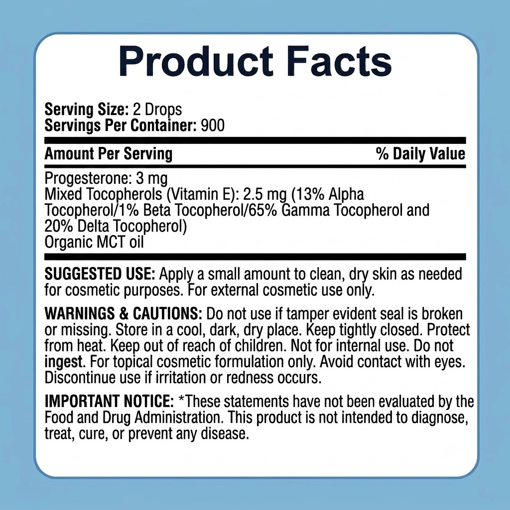 Progesterone oil topical supplement facts