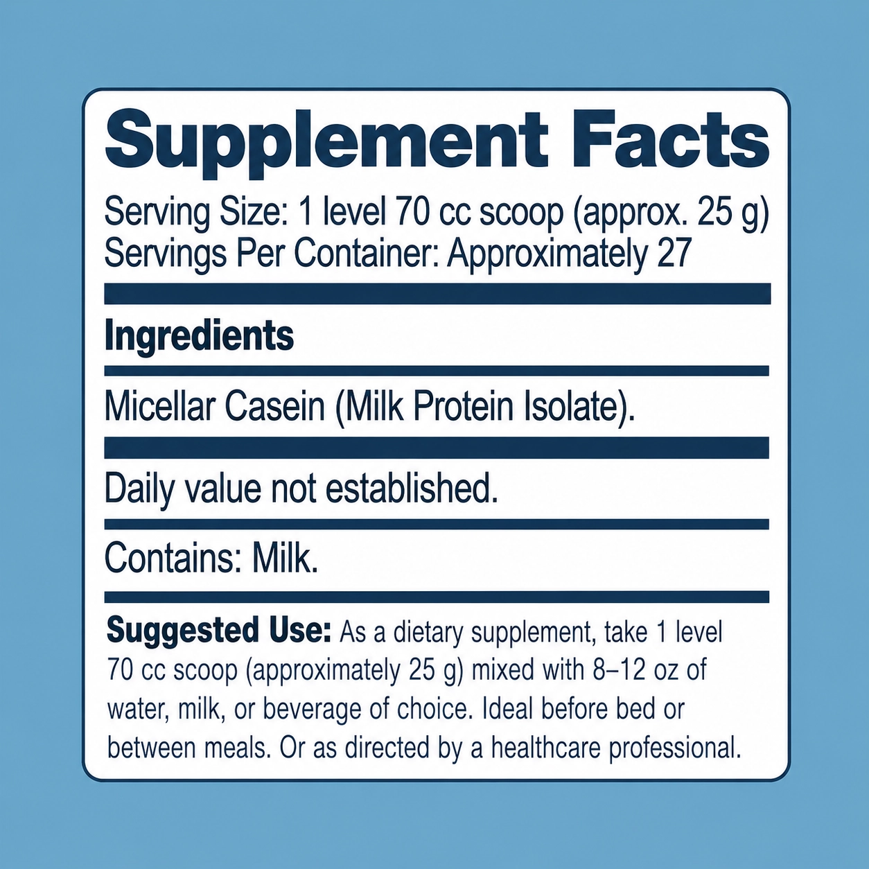 Pure USA Micellar Casein Powder Supplement Facts