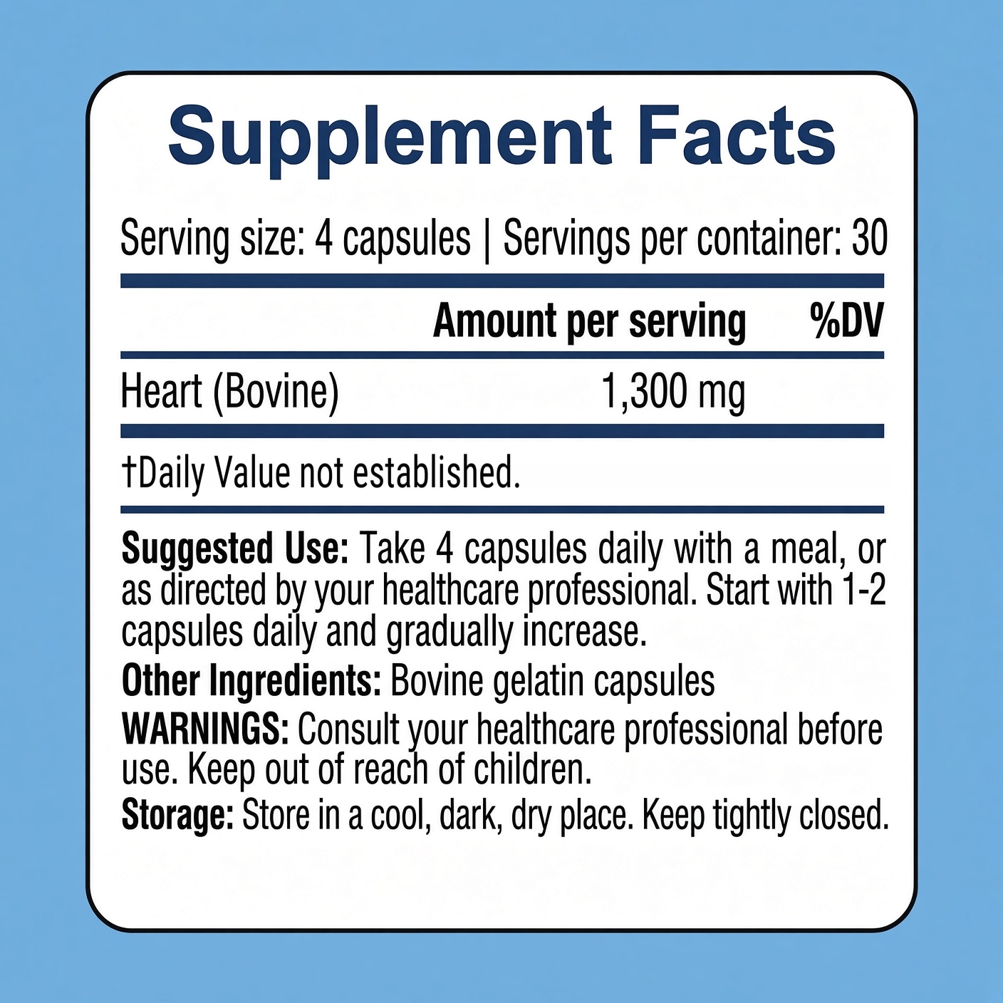 Grass fed beef heart capsules supplement facts