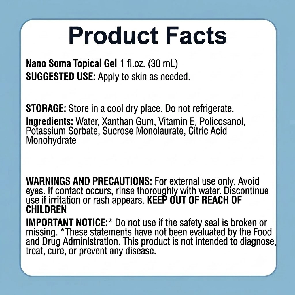 nano soma topical gel product facts