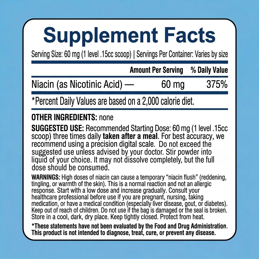niacin nicotinic acid powder USP grade supplement facts