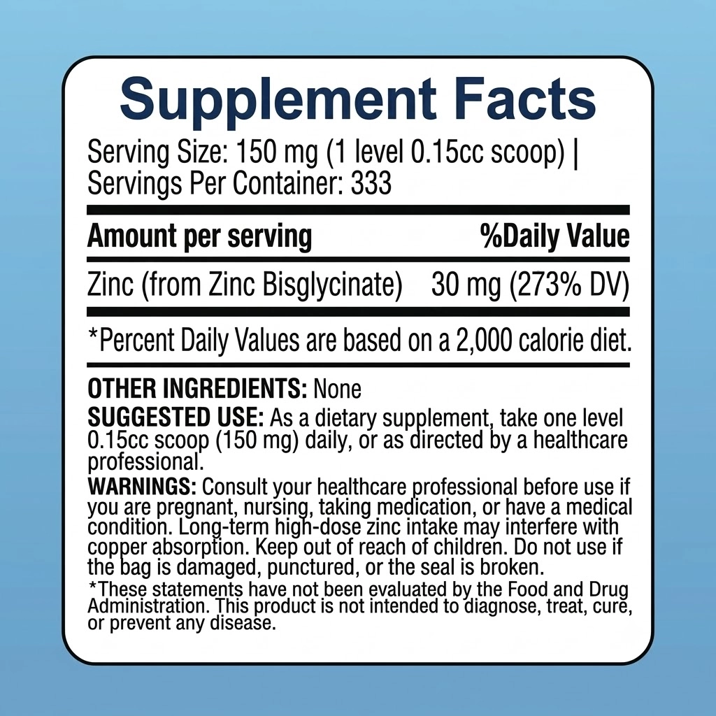 zinc bisglycinate powder USP grade supplement facts