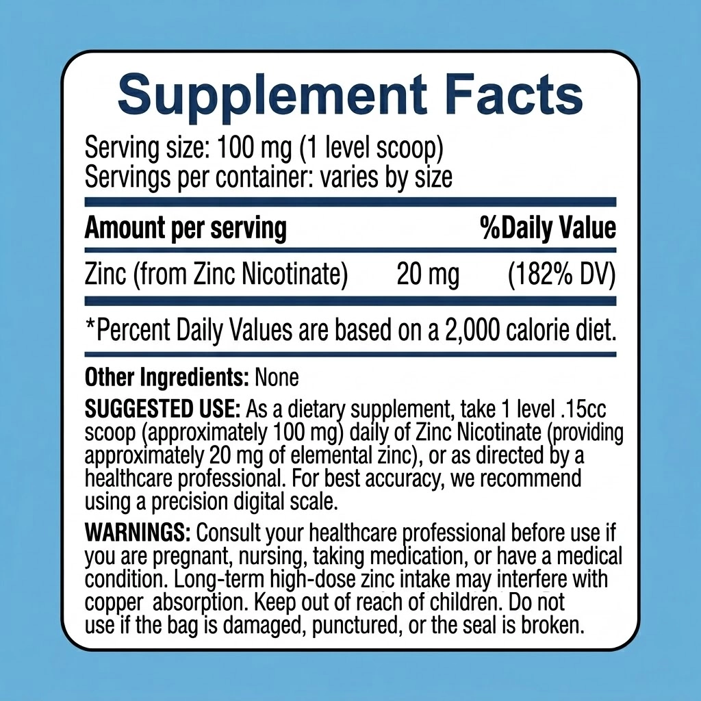 zinc nicotinate 100mg powder supplement facts
